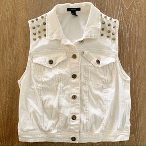 Cropped Cream Stud Denim Jacket Size M